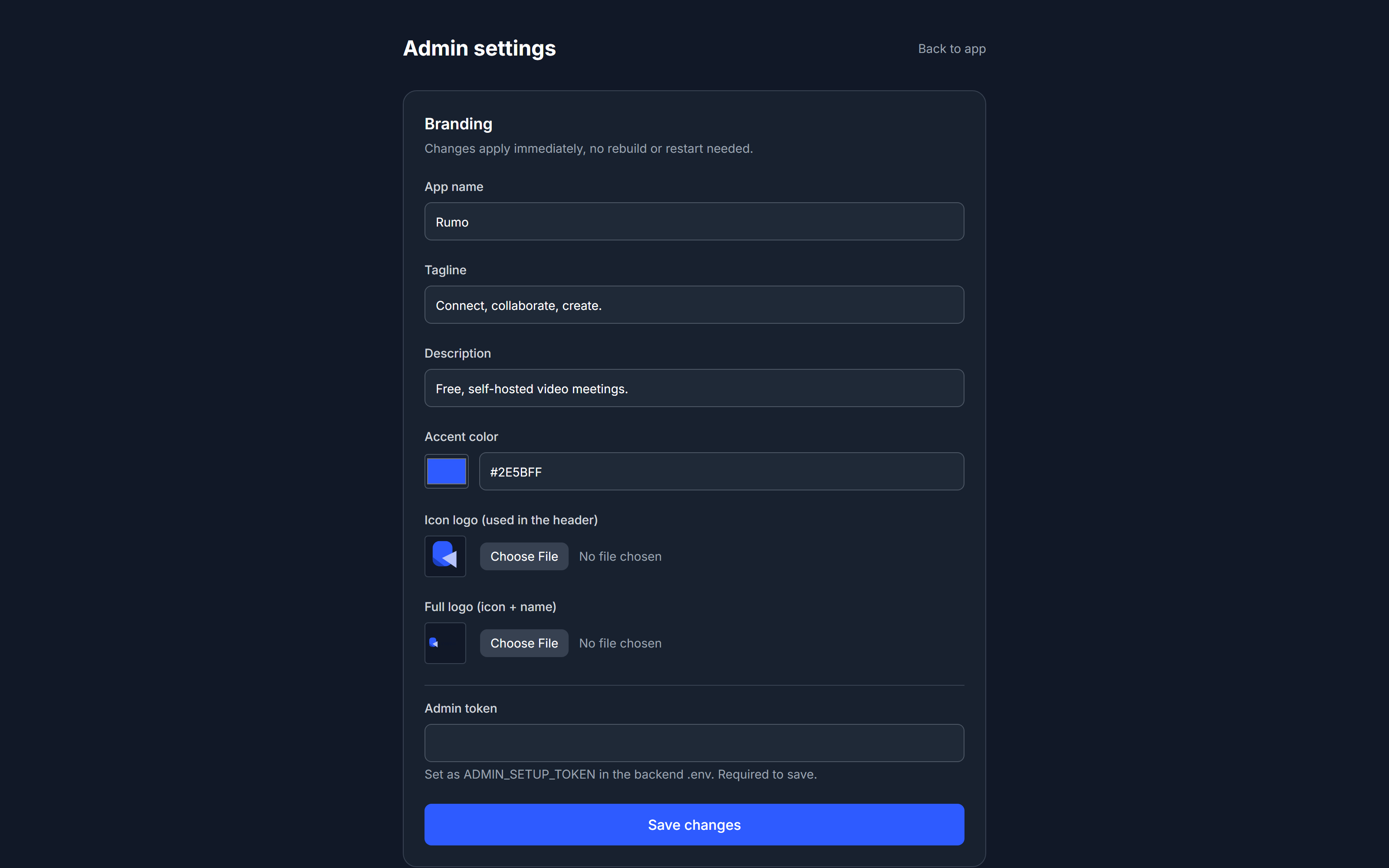 Rumo admin settings panel