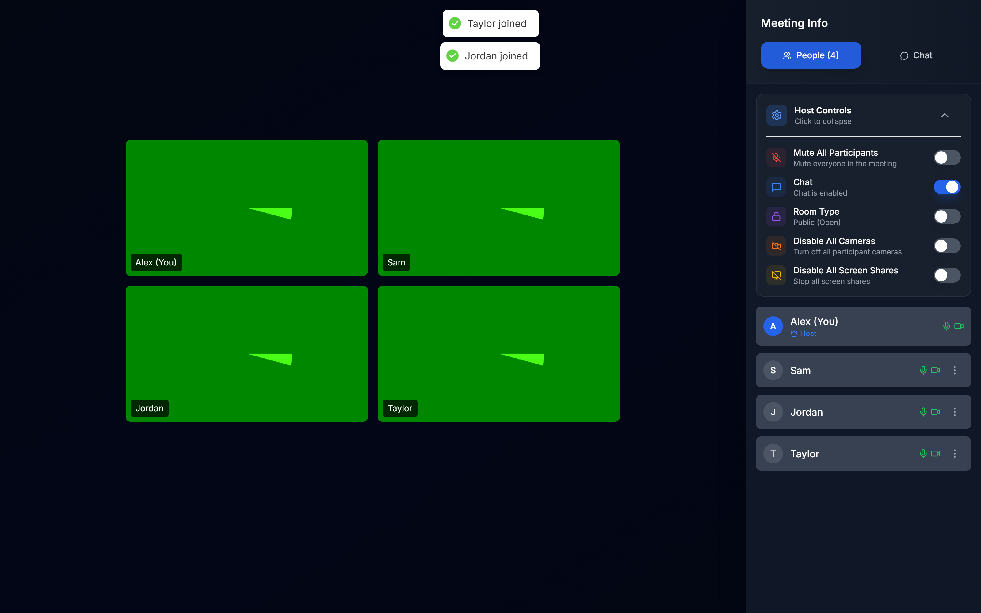 Rumo meeting grid view with host controls